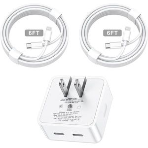 Dual port adapter & 2 pack 6ft cable iPhone charger
